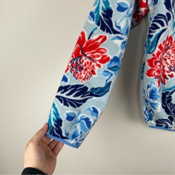 Patagonia Synchilla Blue Red Manoa Hawaiian Floral Snap-T Pullover Size Medium - Picture 2 of 8